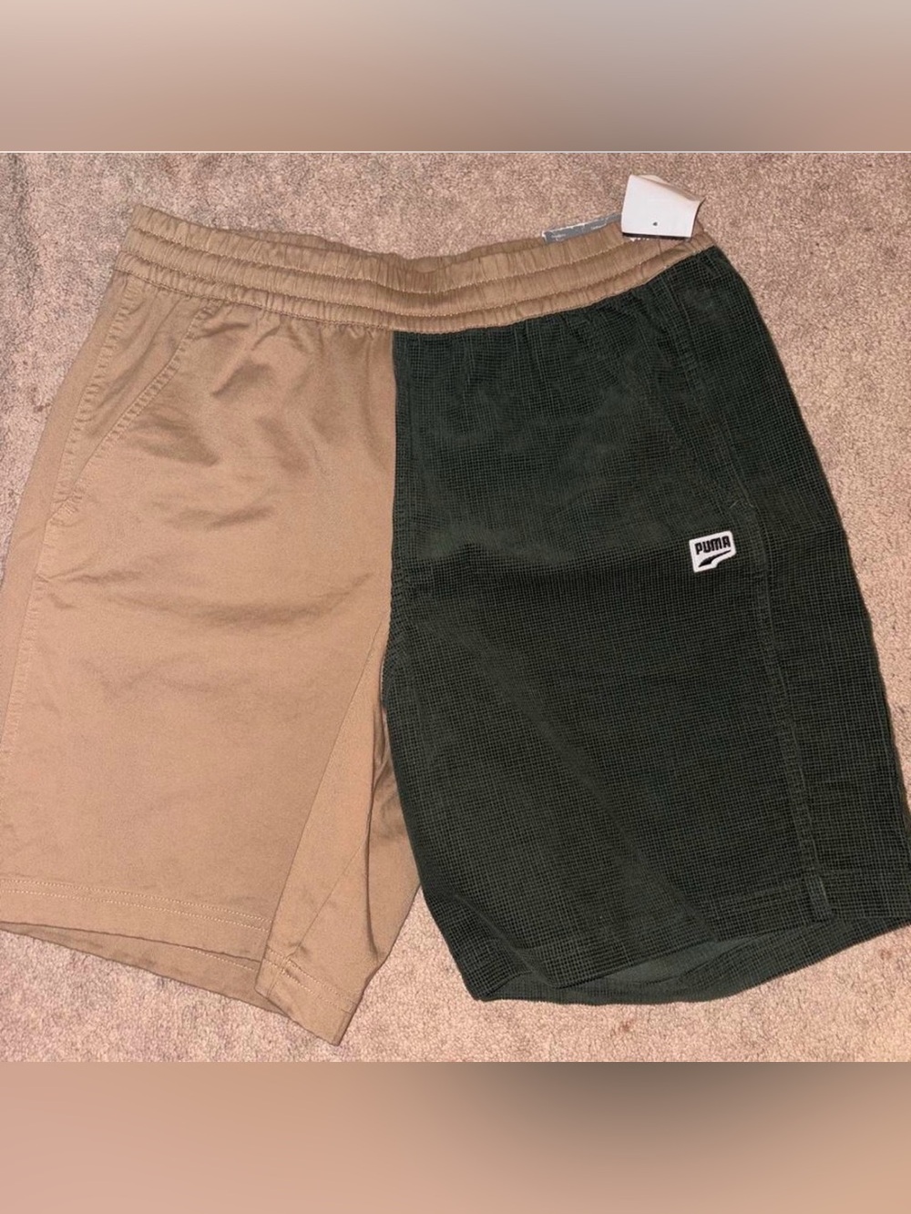 Puma Two-Tone Tan & Dark Green Athletic Shorts